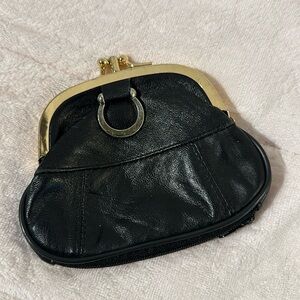 Real leather kiss lock coin purse